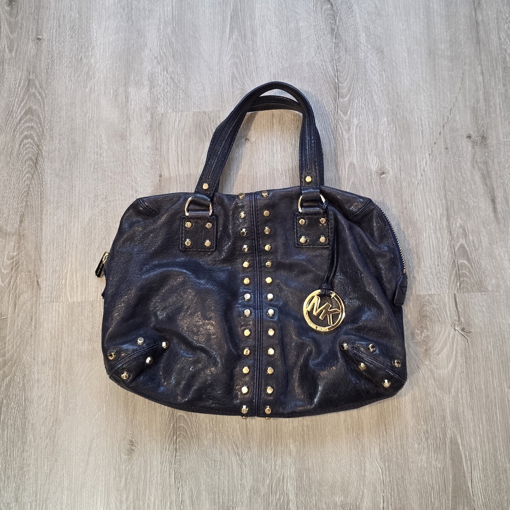 Michael Kors Studded Uptown Astor Satchel Navy Blue